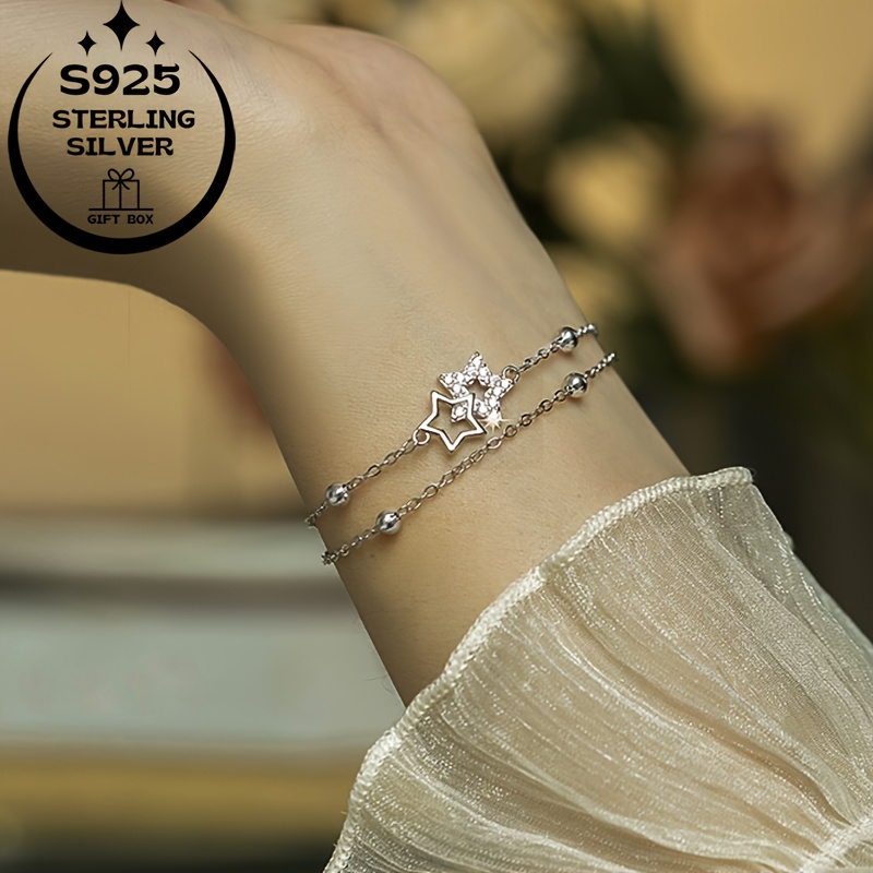 925 Silver Star Bead Bracelet with Zirconia Inlays